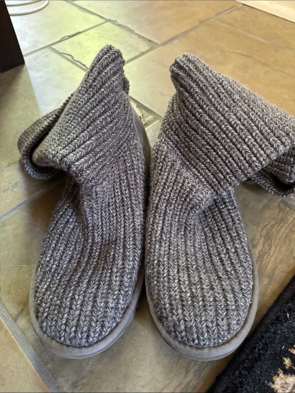 UGG Gray Knit Fold-Over Slipper Boots